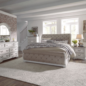 Liberty Furniture IndustriesKing Uph Sleigh Bed, Dresser & Mirror, Chest, Night Stand