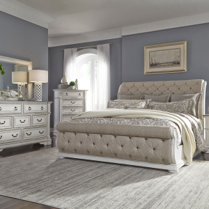 Liberty Furniture IndustriesKing Uph Sleigh Bed, Dresser & Mirror, Chest