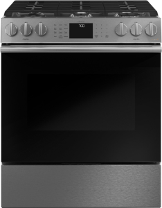 CafeCaf(eback)&trade; 30" Smart Slide-In, Front-Control, Gas Range with Convection Oven in Platinum Glass