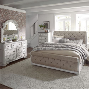 Liberty Furniture IndustriesKing California Upholstered Sleigh Bed, Dresser & Mirror, Chest