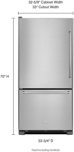 KitchenAid22 cu. ft. 33-Inch Width Full Depth Non Dispense Bottom Mount Refrigerator