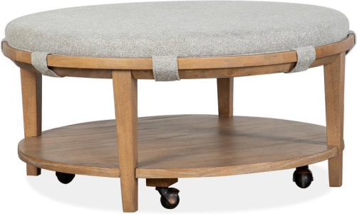 Magnussen HomeRound Cocktail Table w/Grey Uph. Top & Casters