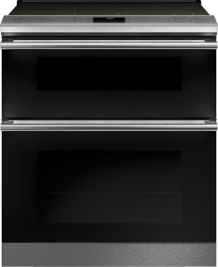 Cafe30" Smart Slide-In, Front-Control, Radiant and Convection Double-Oven Range in Platinum Glass