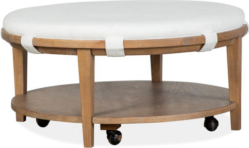 Magnussen HomeRound Cocktail Table w/White Uph. Top & Casters