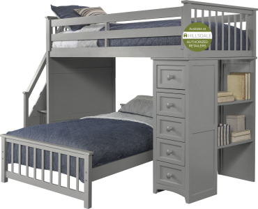 Hillsdale FurnitureTwin Schoolhouse 4.0 Wood Loft Bed With Chest and Lower Bed in Gray