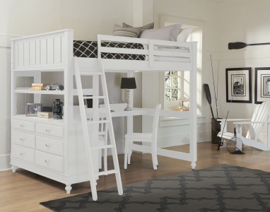 Hillsdale FurnitureFull Lake House Wood Loft Bed With Desk in White