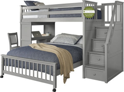 Hillsdale FurnitureTwin/Full Schoolhouse 4.0 Wood Loft Bed With Desk and Lower Bed in Gray