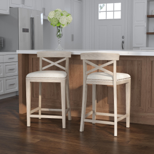 Hillsdale FurnitureCounter Bayview Wood Stool, Set of 2 in Wire Brush White