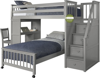 Hillsdale FurnitureTwin Schoolhouse 4.0 Wood Loft Bed With Desk and Lower Bed in Gray